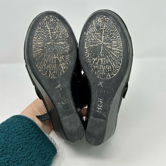 Born Women's Black Leather Strappy Studded Slingback Wedge Sandals Size 7 - Picture 12 of 15